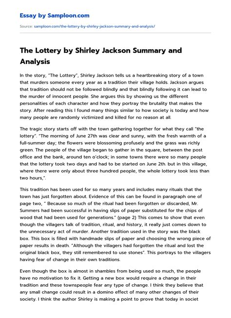 the lottery summary by shirley jackson|Iba pa.